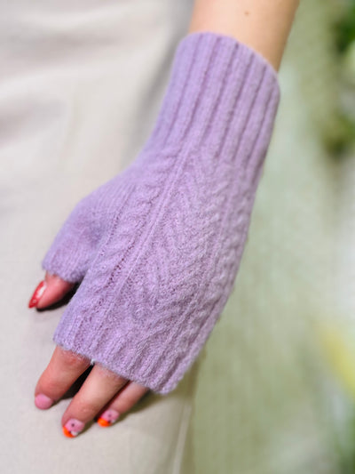 Knitted Fingerless Gloves-Lilac