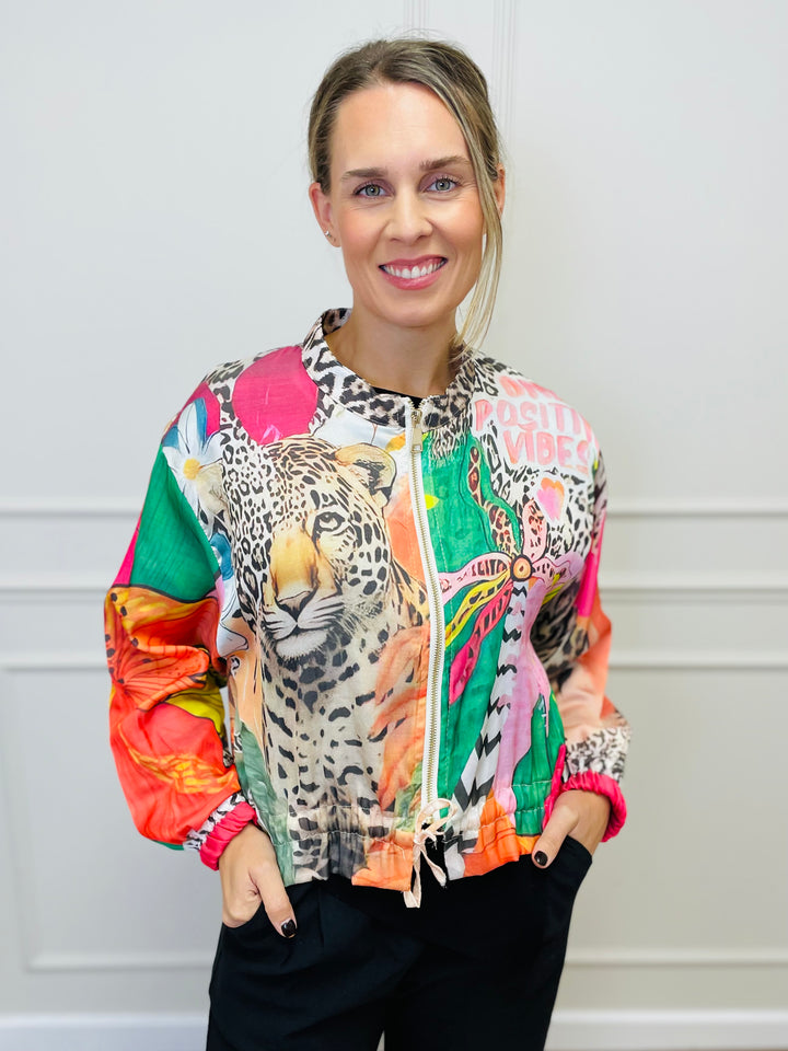 "ALLY" Artistic Print Bomber Jacket-Multicolour