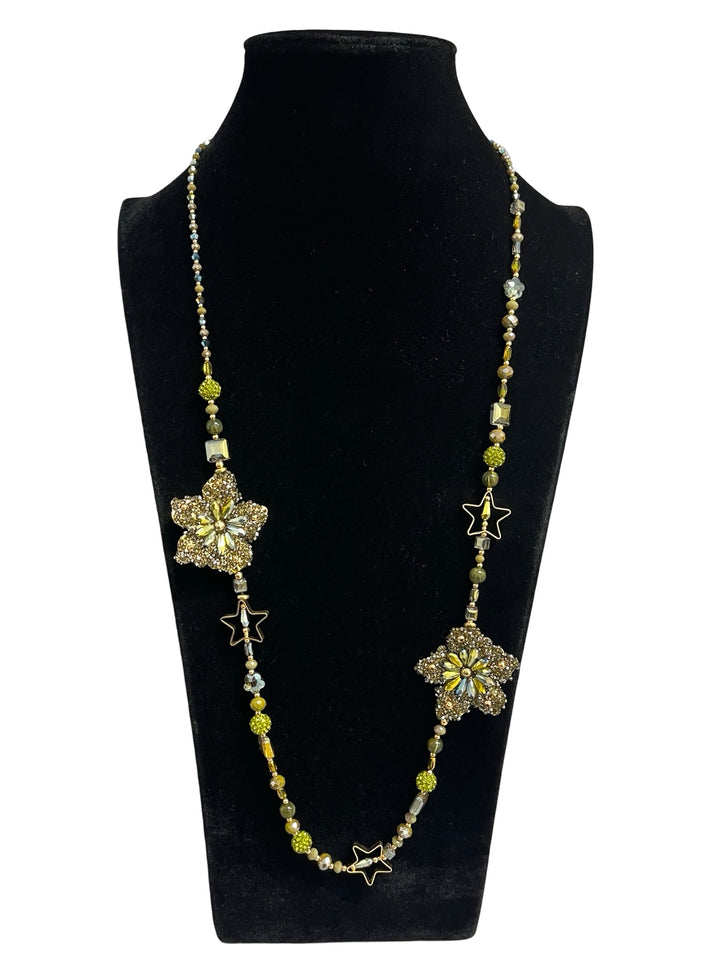 Green & Gold Long Statement Necklace