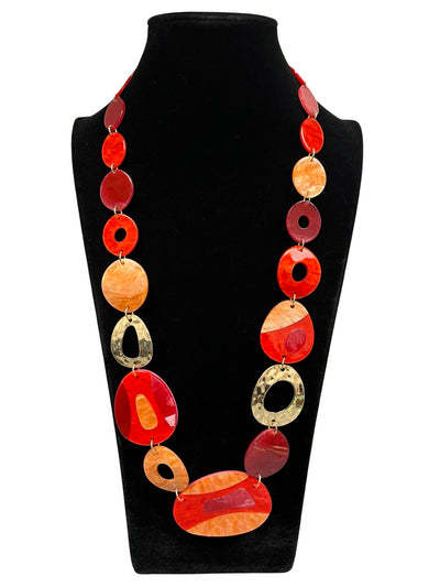 Red & Peach Long Statement Necklace