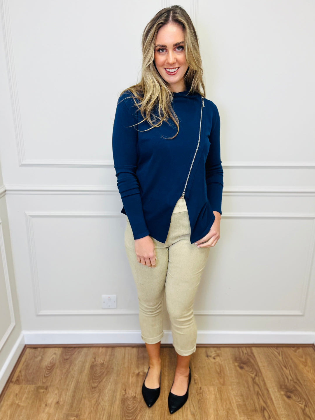 "HAYLEY" Short Biker Jacket-Navy