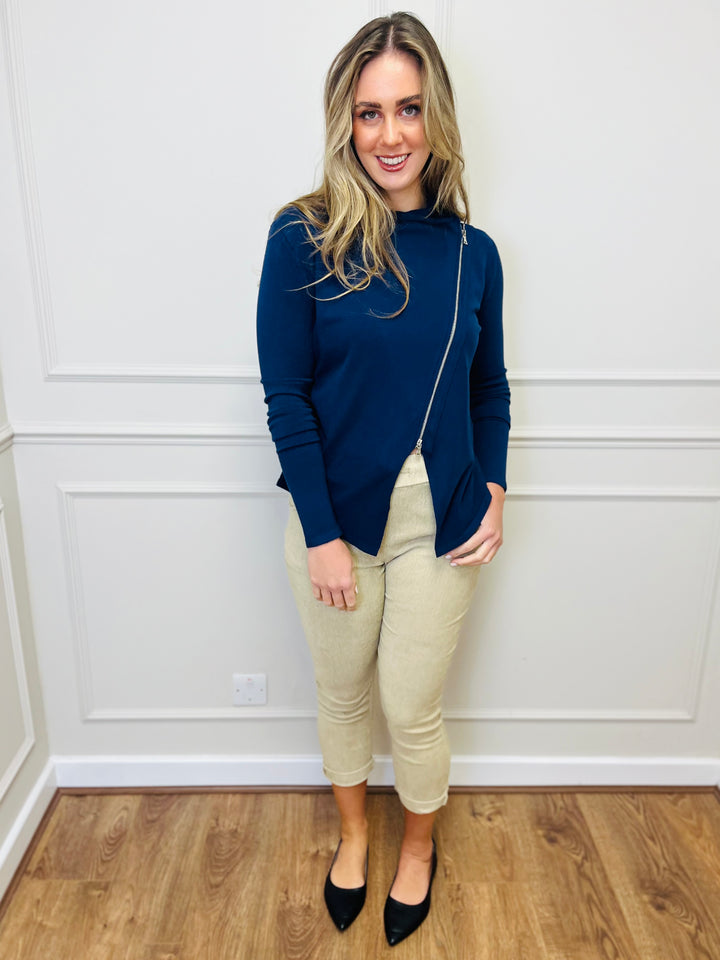 "HAYLEY" Short Biker Jacket-Navy