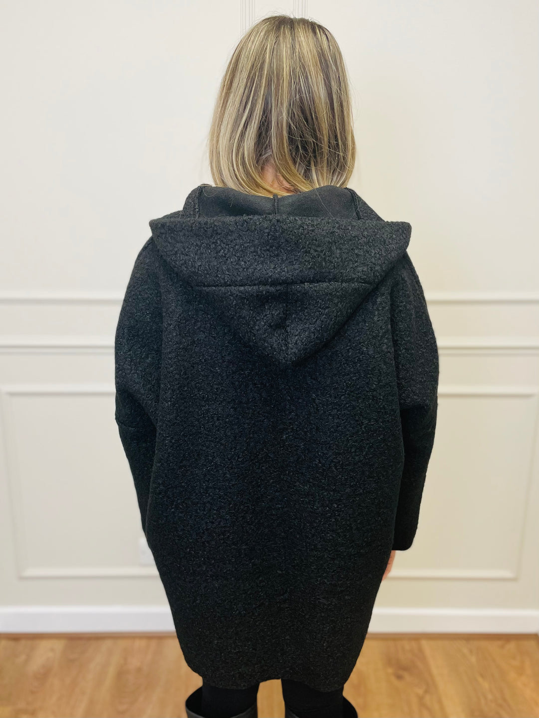 "ARLENE" Hooded Zip Coat-Black