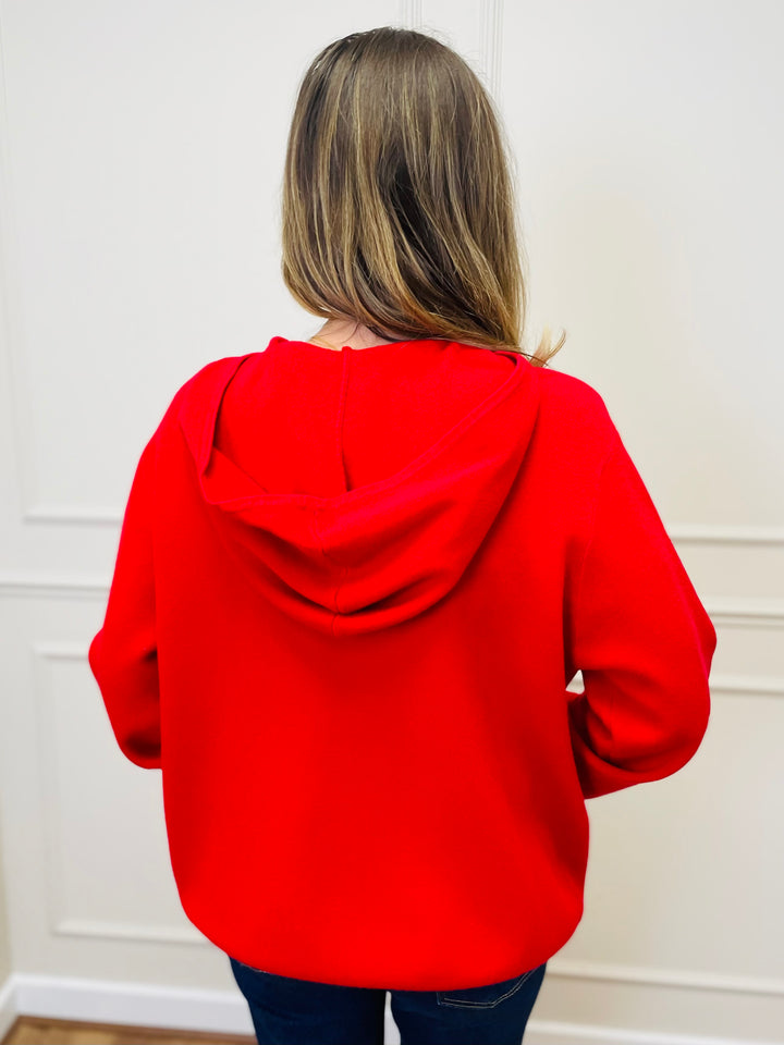 "KYLIE" Knitted Hoodie-Red