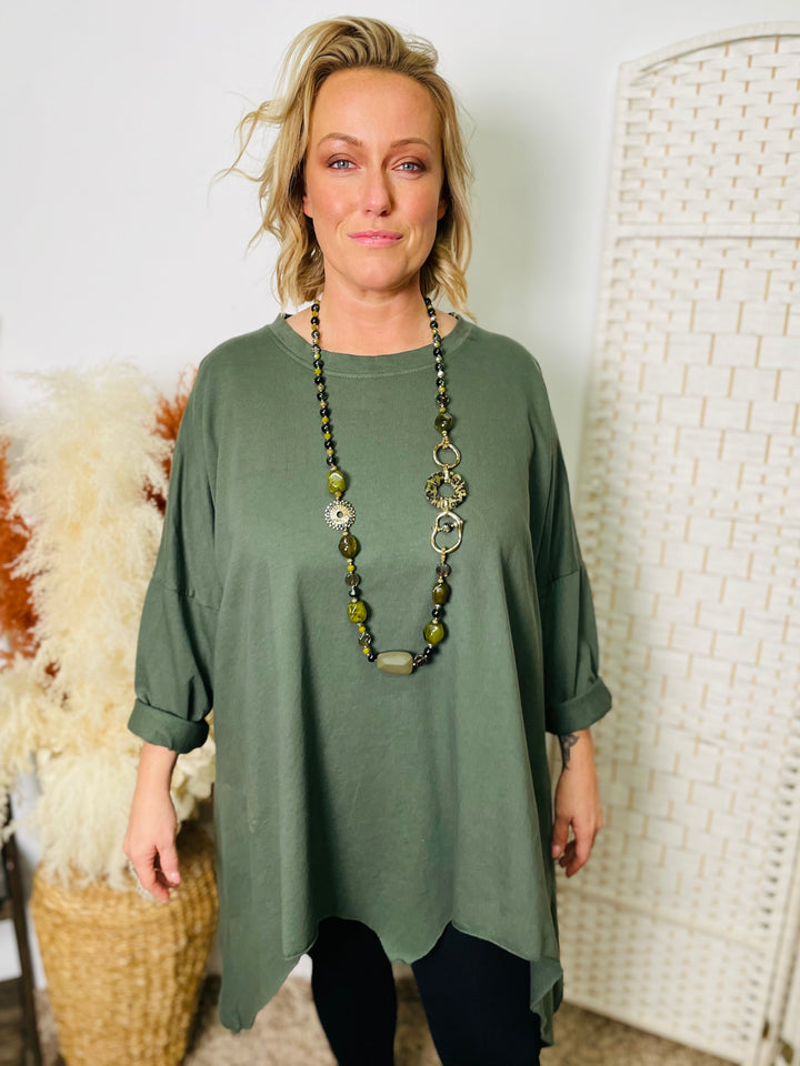 "DEBBIE" Hanky Hem Sweat Top-Green