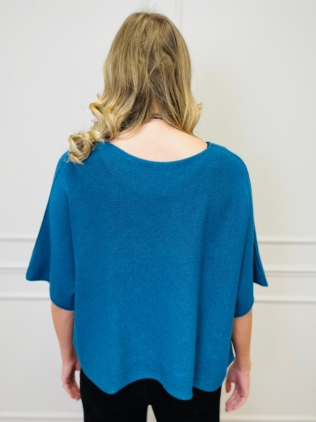 "ALICE” Short Sleeve Fine Knit-Teal