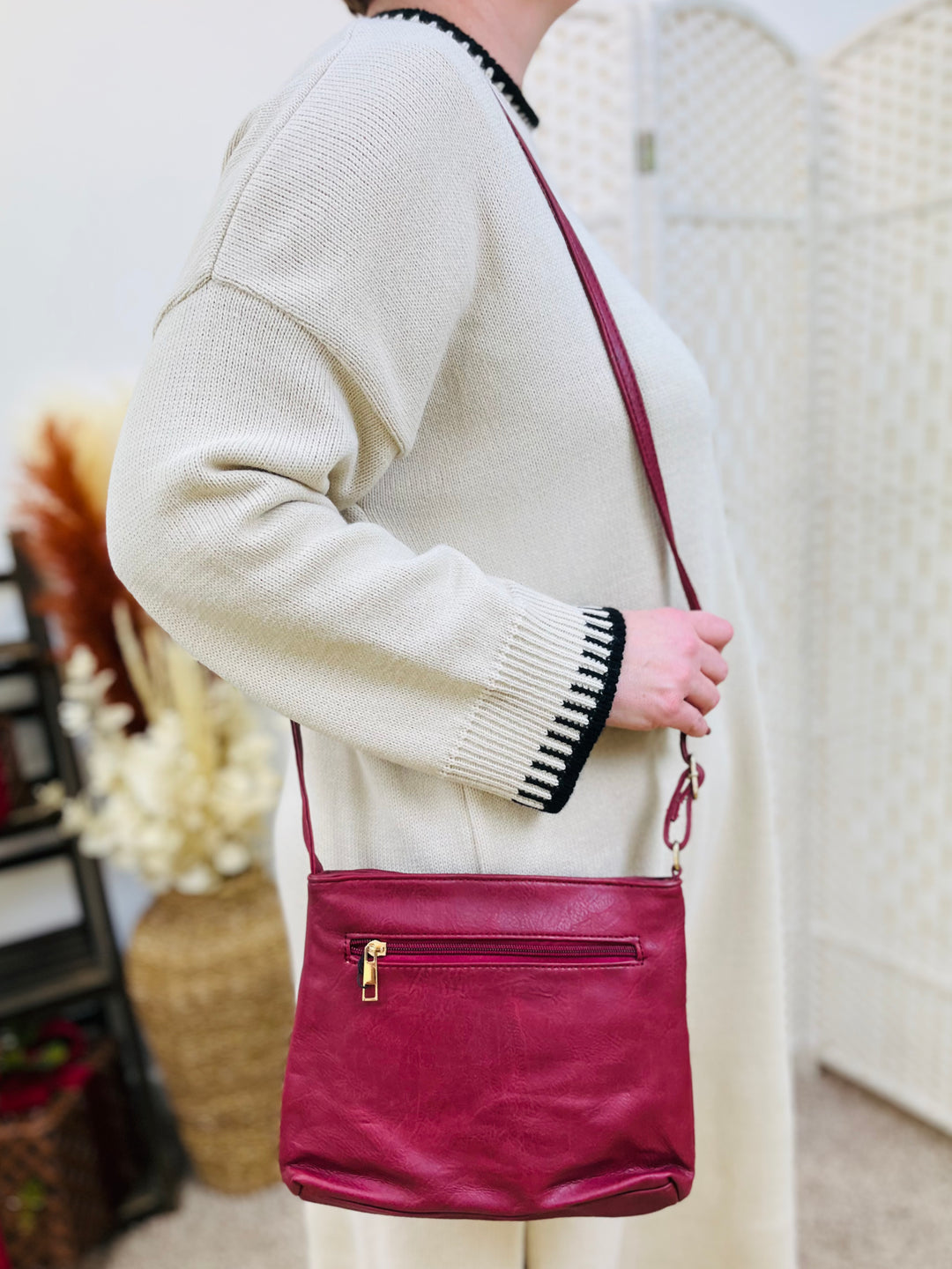 Crossbody Handbag-Burgundy