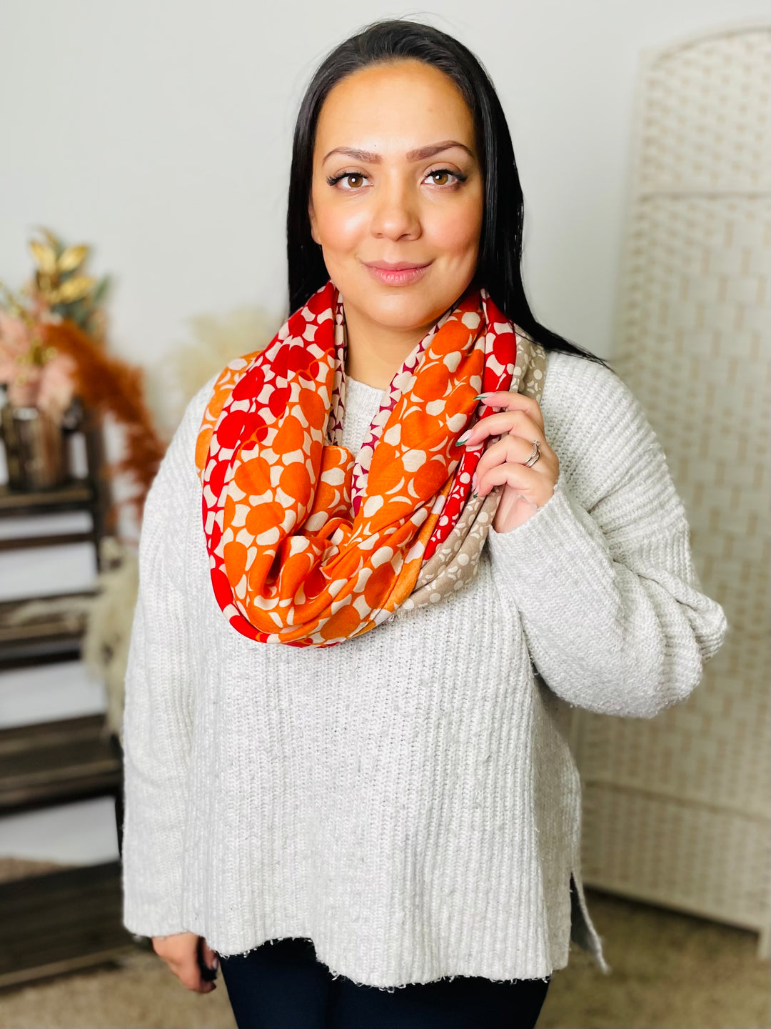 No.67 Artistic Print Scarf-Red & Orange