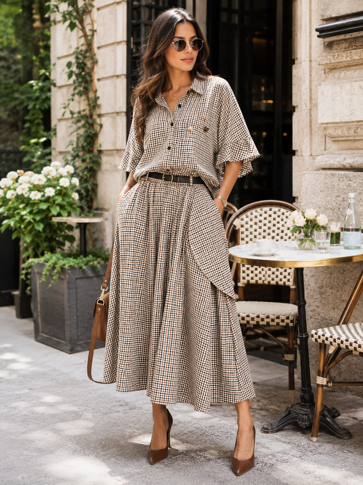 “STELLA Collection” Micro Gingham Oversized Shirt taupe