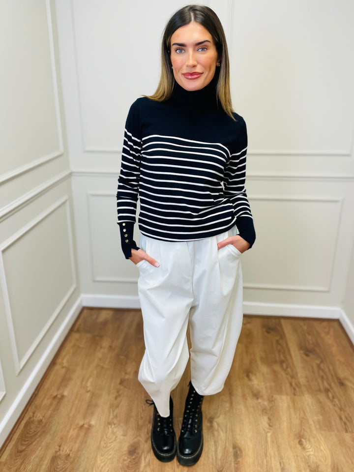 "GRACE" Stripe Print Jumper-Navy & White