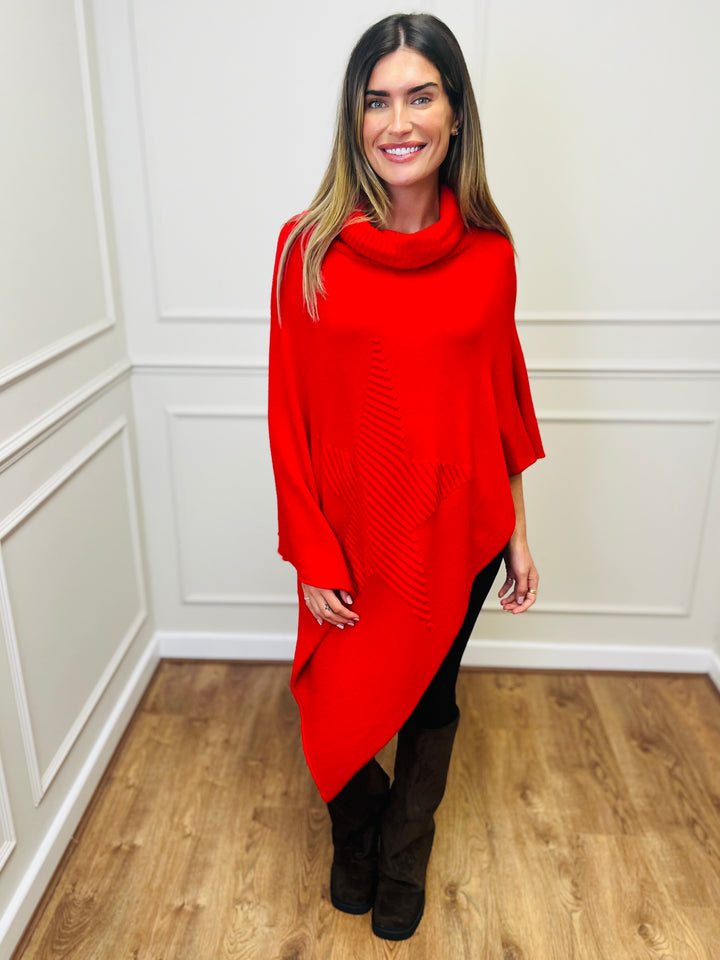 "STARR" Asymmetric Poncho-Red