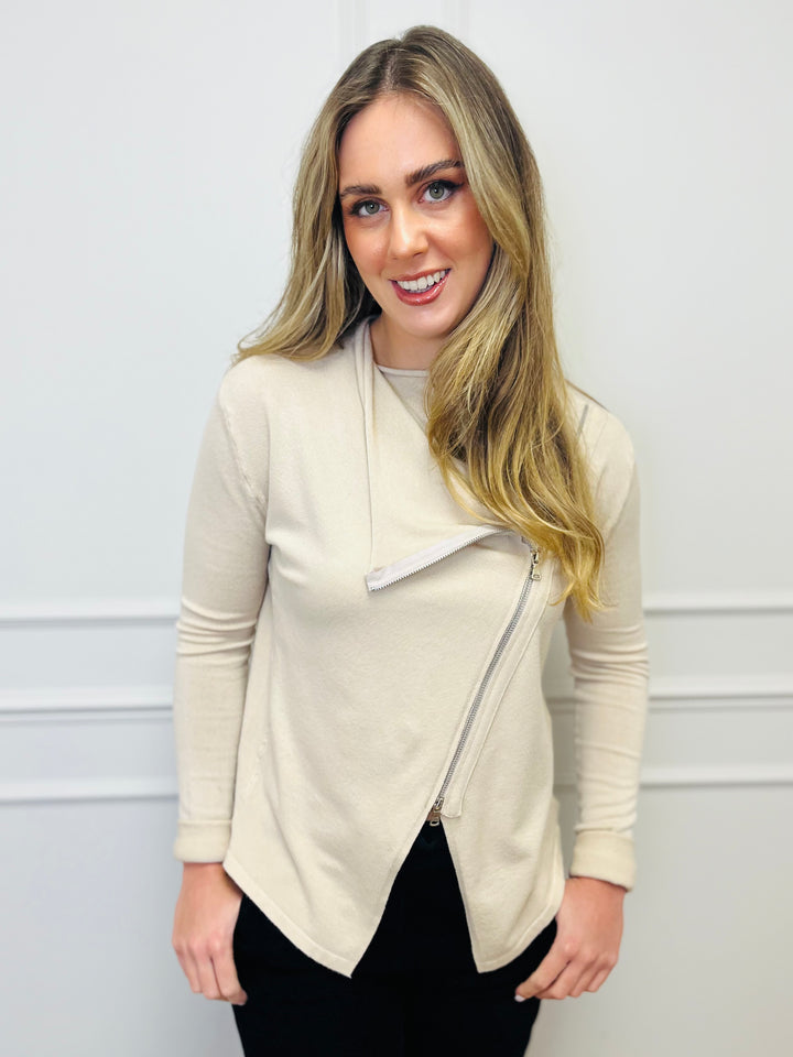 "HAYLEY" Short Biker Jacket-Stone