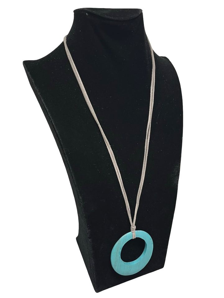 Long Circle Necklace-Teal