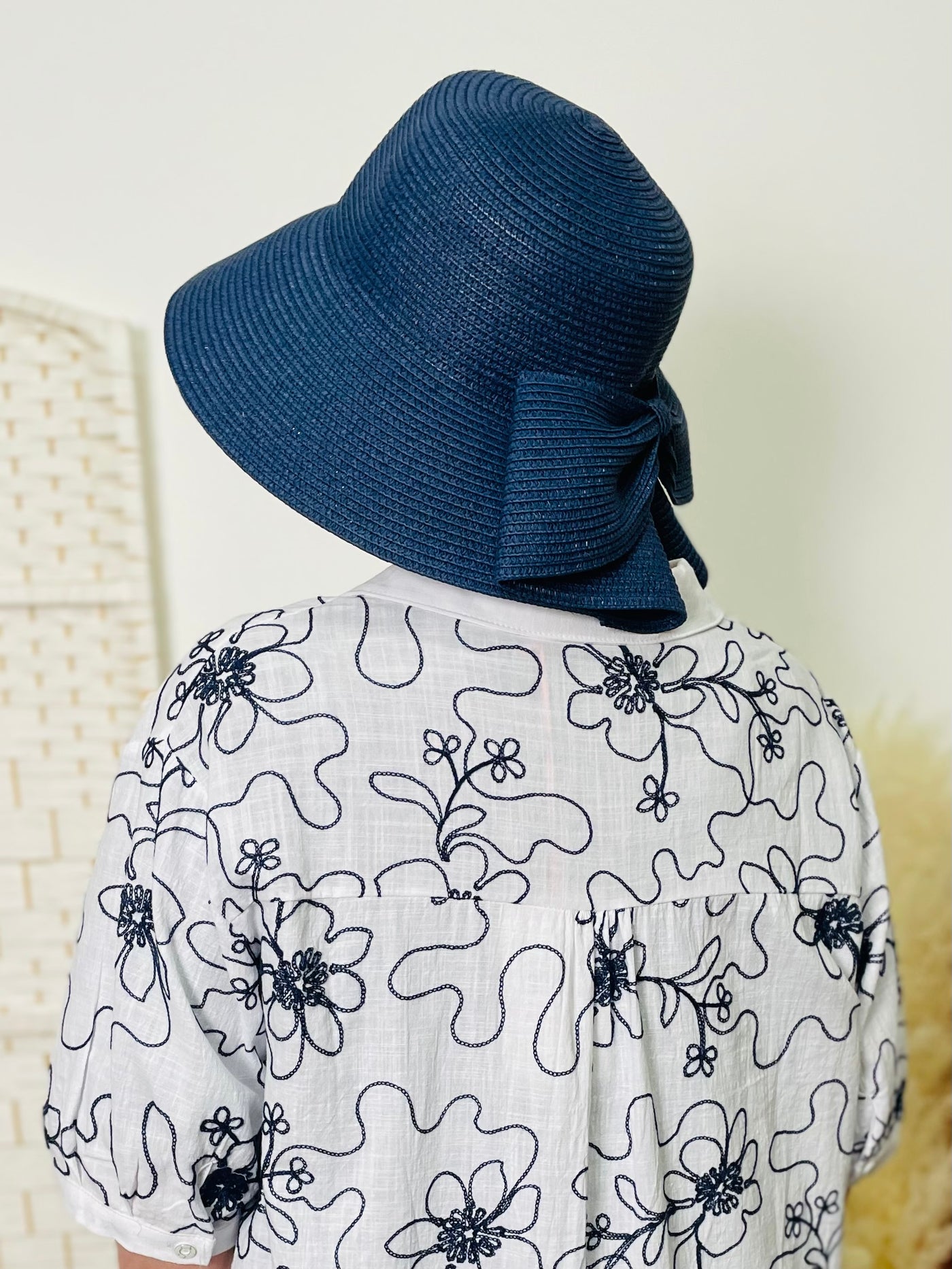 Sun Hat With Bow-Navy