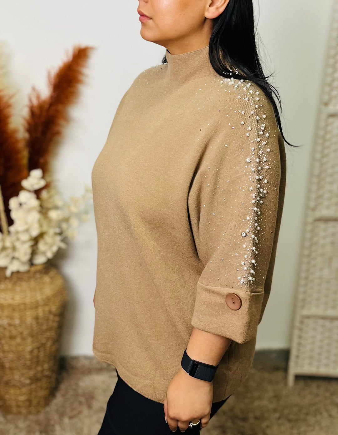 "WHITNEY" Pearl Jumper-Camel