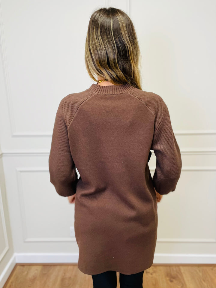 "TAYLOR" Pocket Knit Midi Dress-Brown