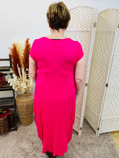 "ADELE" MAGIC Cap Sleeve Maxi Dress-Cerise Pink