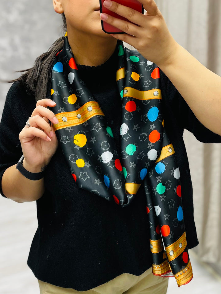 No.37 Polka Dot Silk Scarf-Black & Multicolour