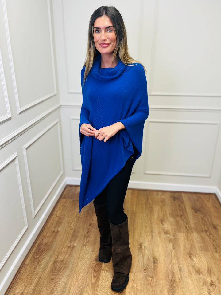 "STARR" Asymmetric Poncho-Royal Blue