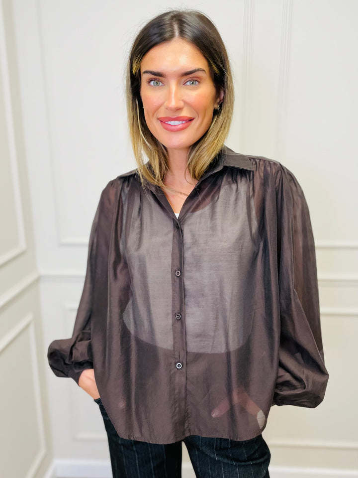 "AMELIA” Sheer Shirt-Brown