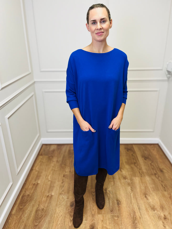 &quot;RUBY&quot; Fine Knit Dress-Blue