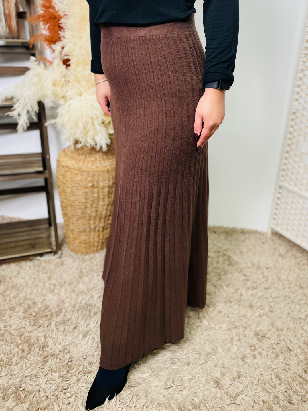 "ANNA" Maxi Skirt-Brown