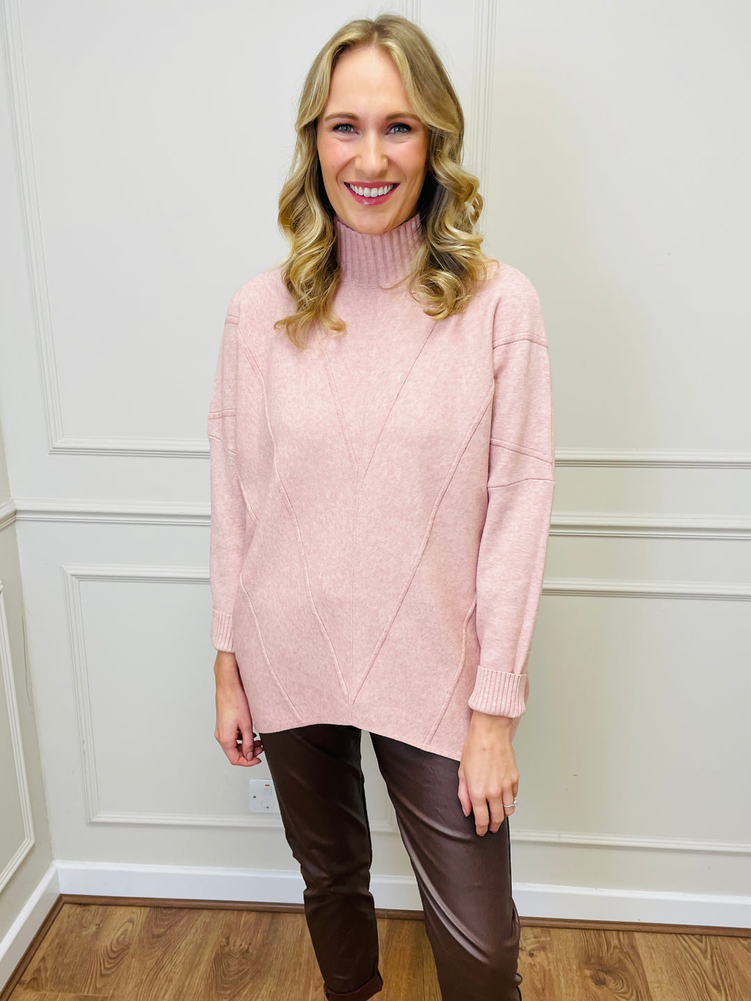 "BLAKE" Polo Neck Jumper-Pink