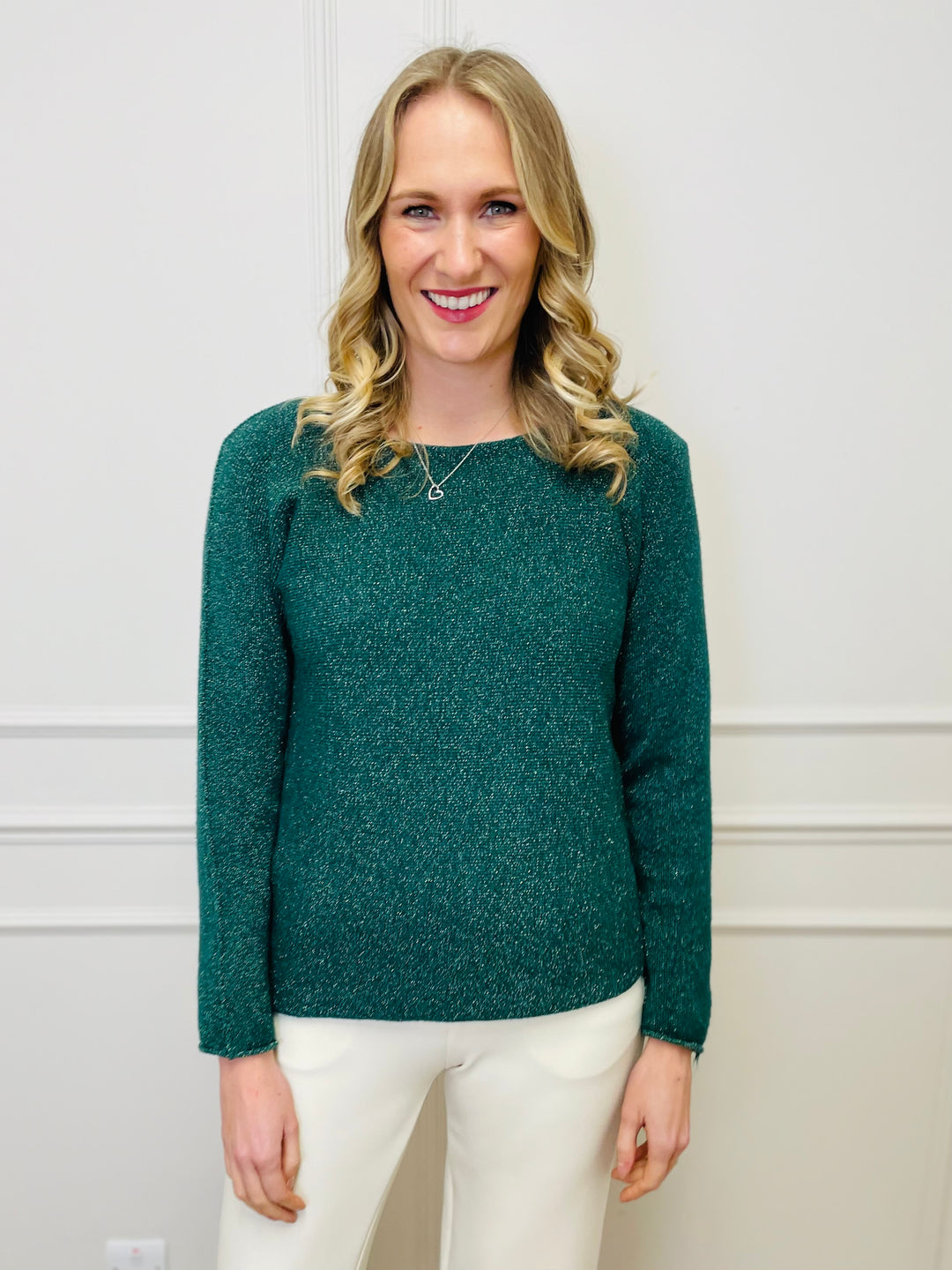 "MAGNOLIA" Sparkle Fine Knit Jumper-Green