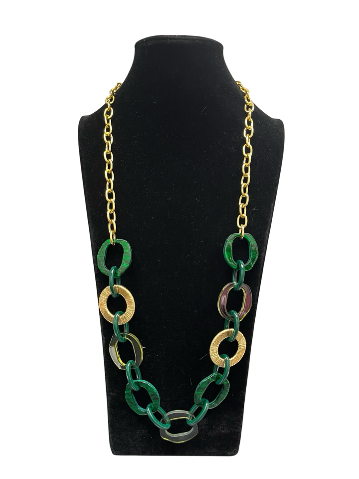 Green & Gold Long Statement Necklace