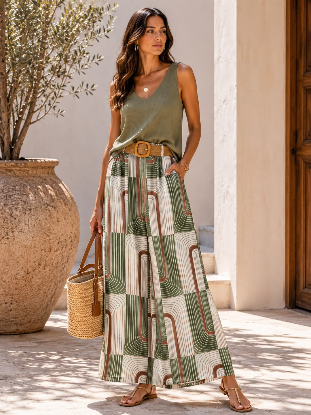“DANIELA” Maze Print Trouser khaki