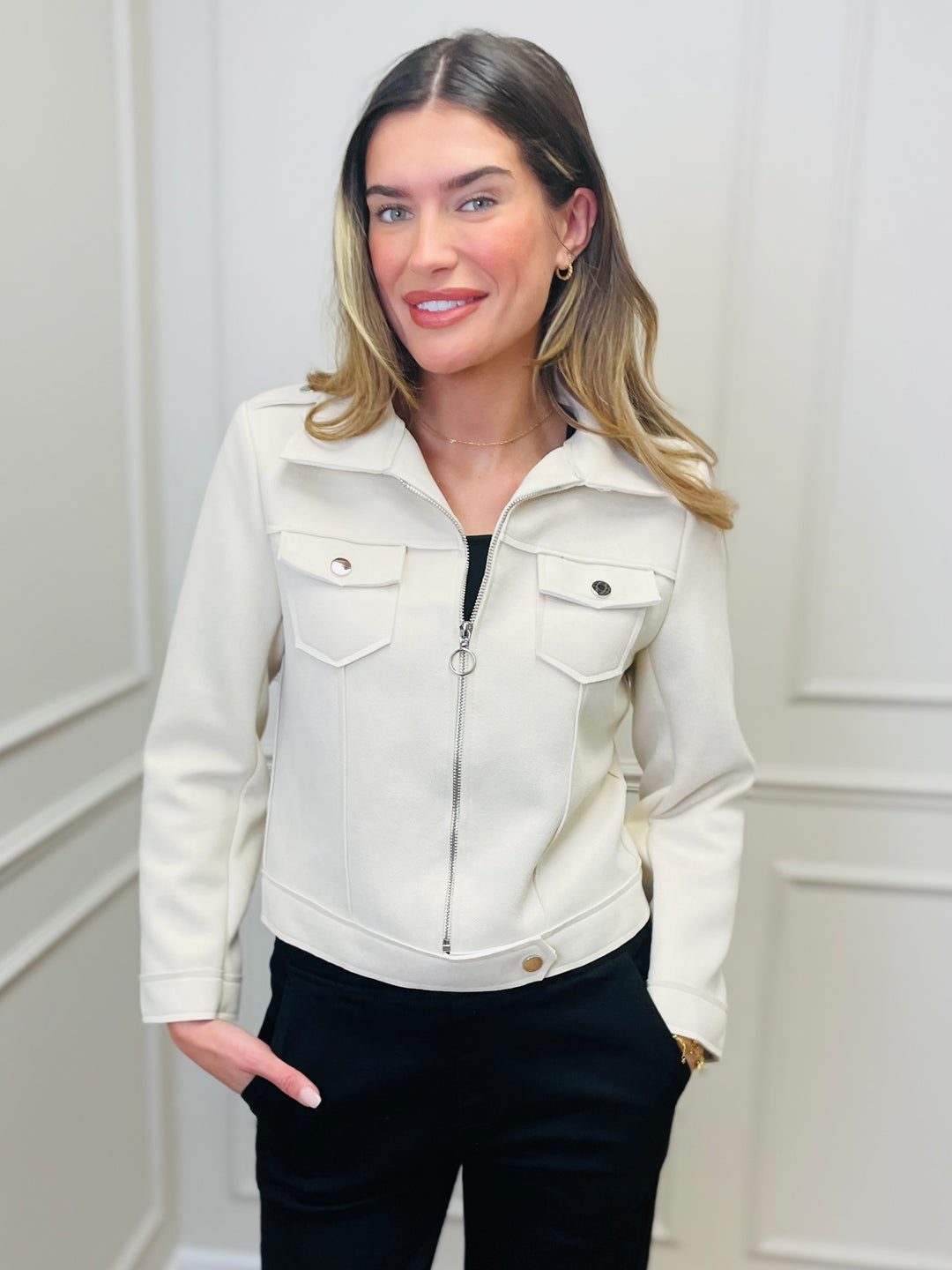 "ESTELLA" Biker Jacket-Cream