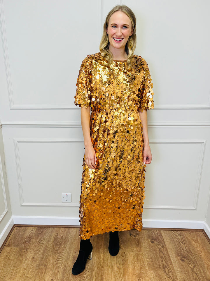 "ROSALIE" Sequin Dress-Gold