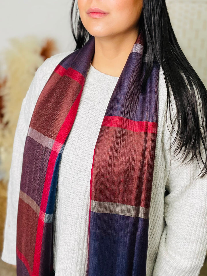 No.68 Check Print Scarf-Navy