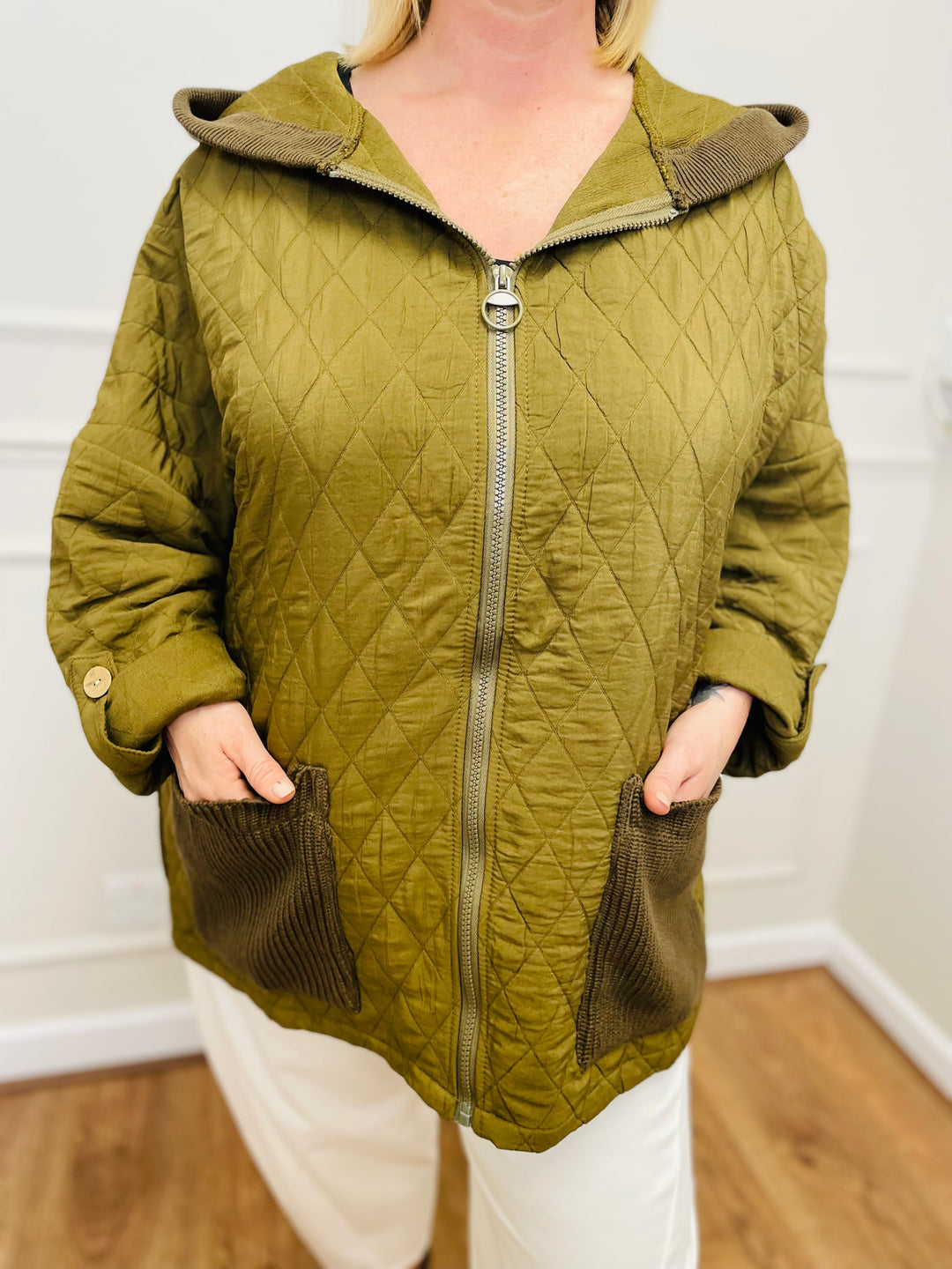 "ADELINA" Quilted Jacket-Olive