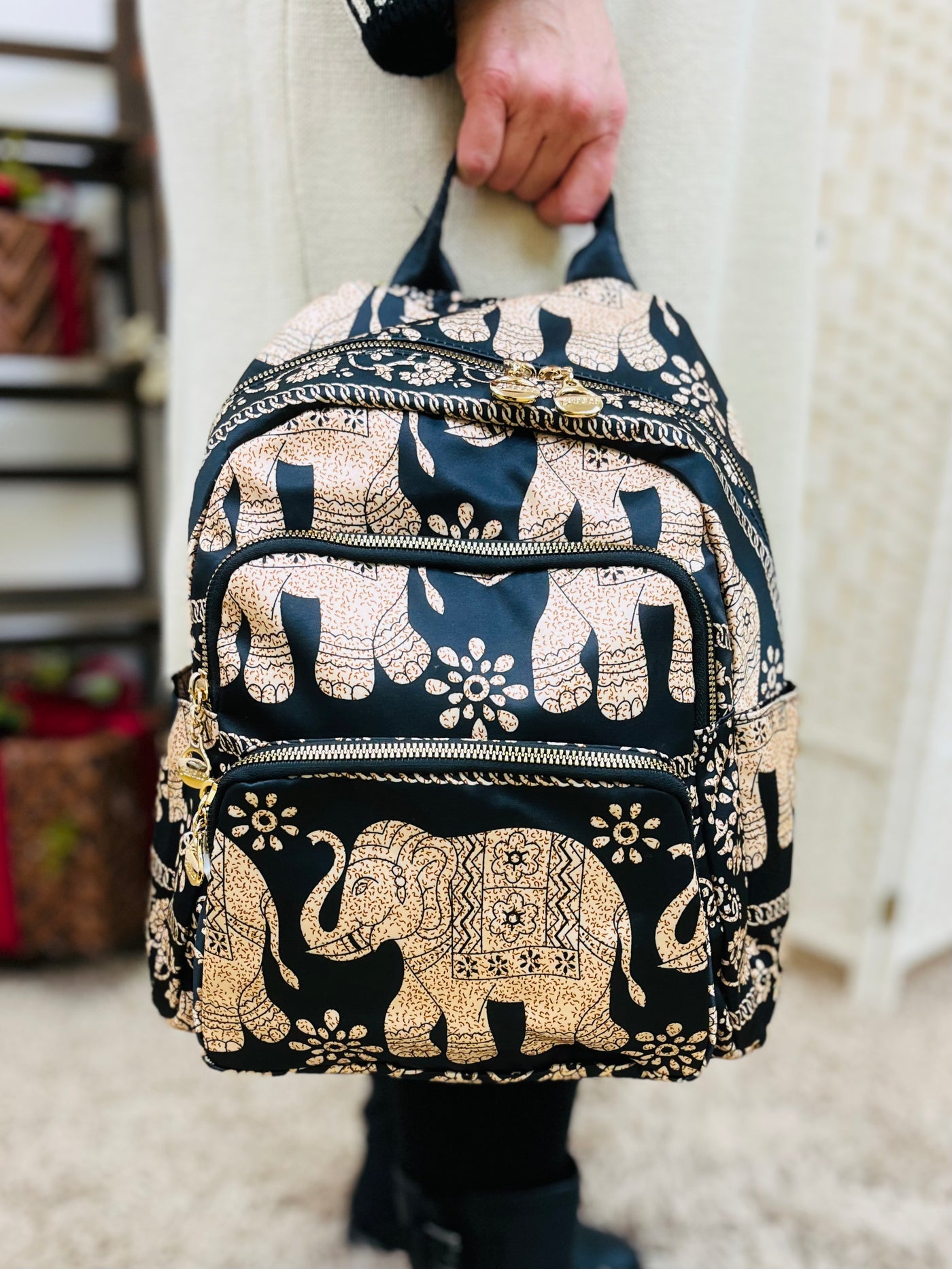 Elephant Backpack-Black & Sand