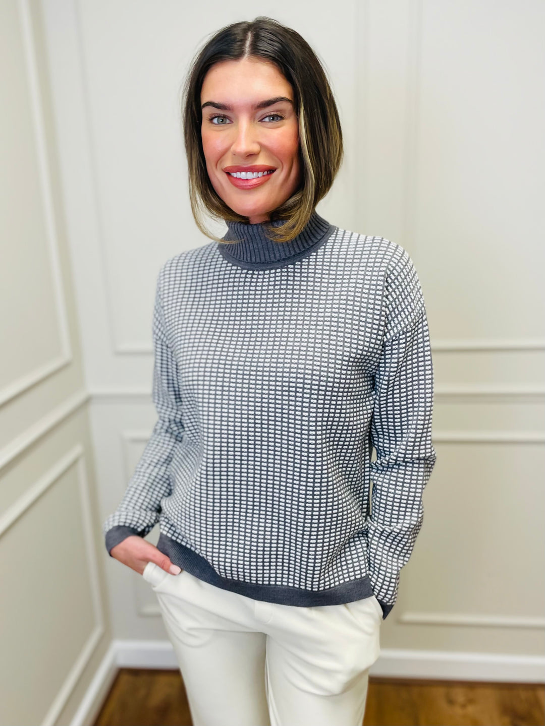 "CELINE" Geometric Print Jumper-Grey & White