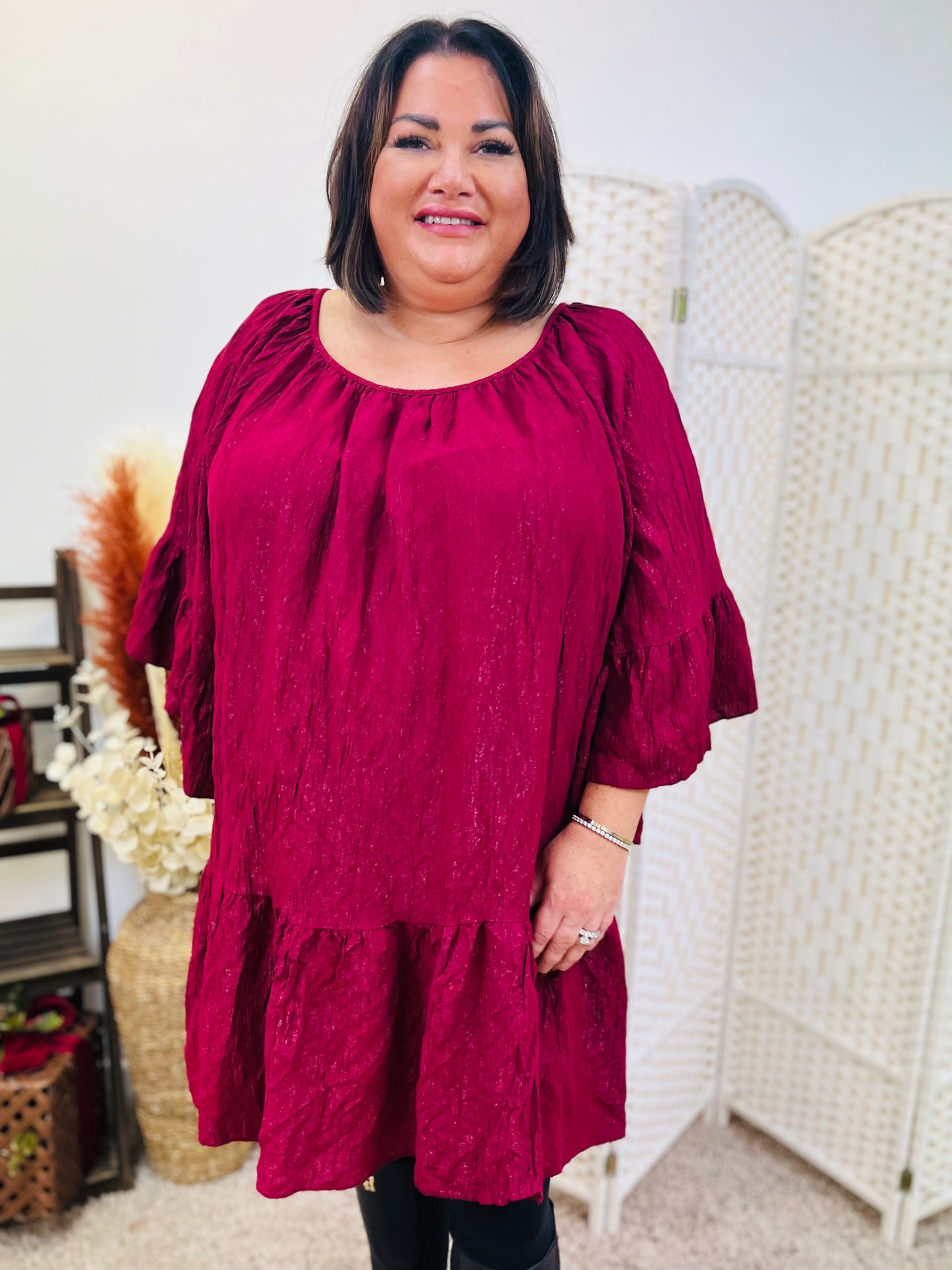 Burgundy sales smock dress