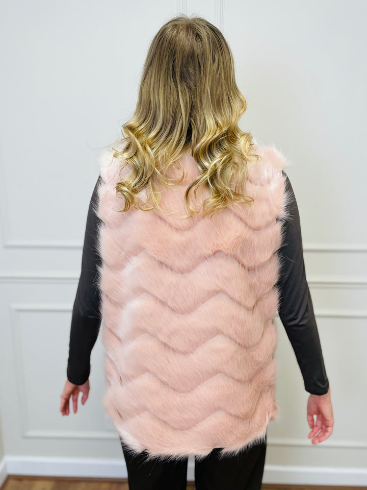 "CLARISSA" Faux Fur Waistcoat-Pink