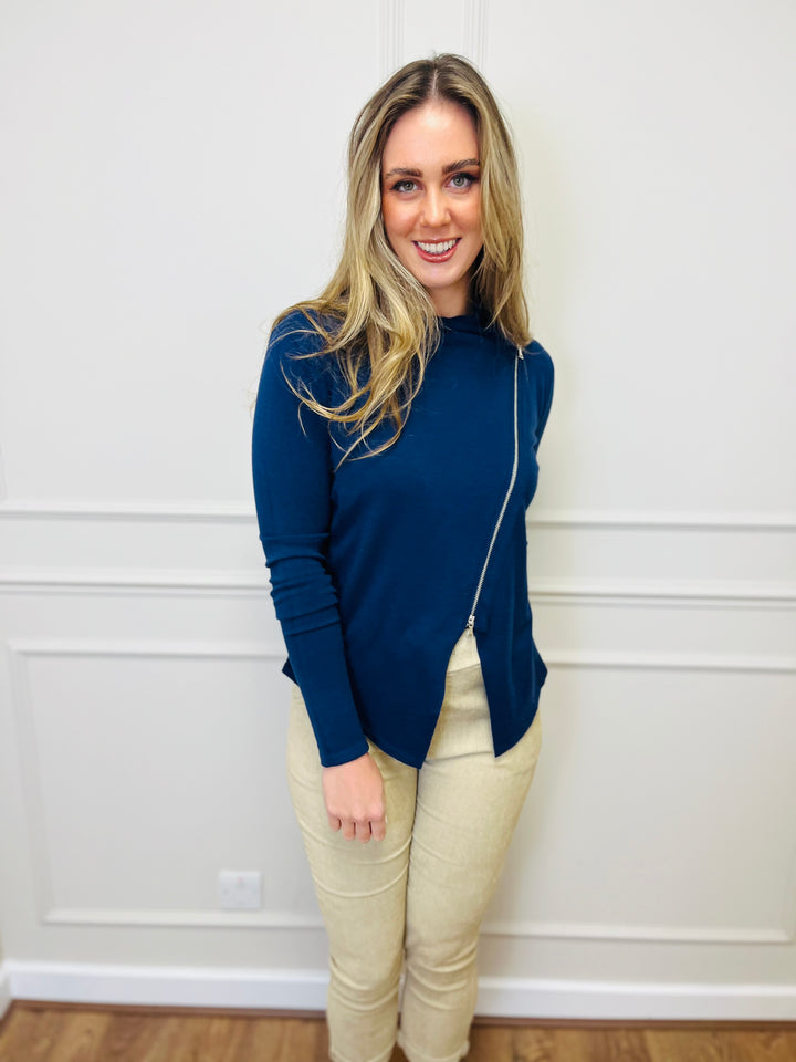 "HAYLEY" Short Biker Jacket-Navy