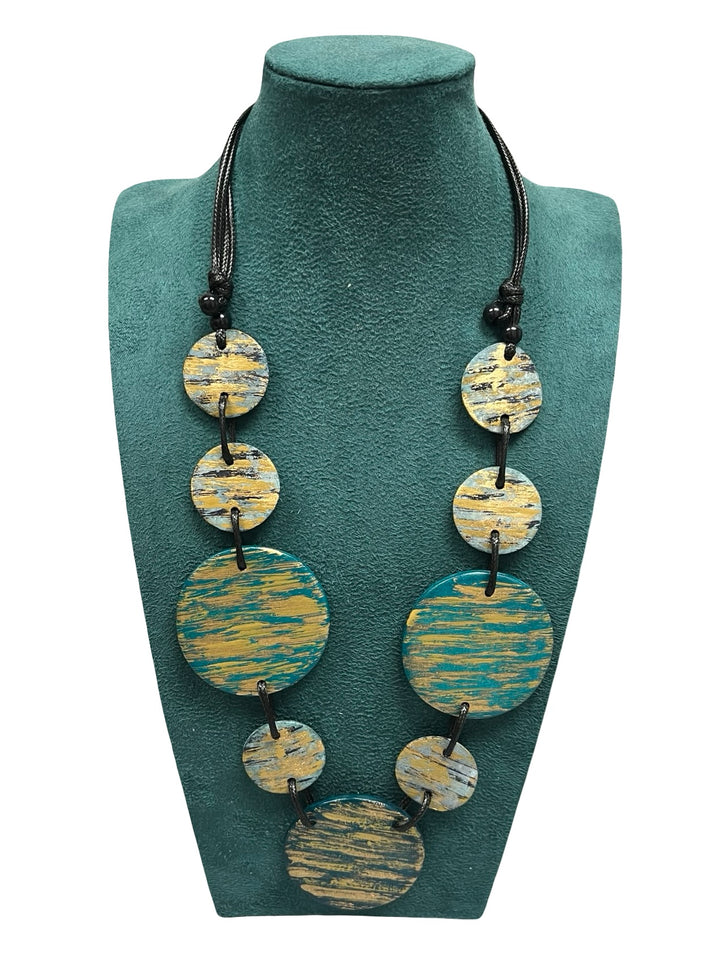 Long Statement Necklace-Teal & Gold