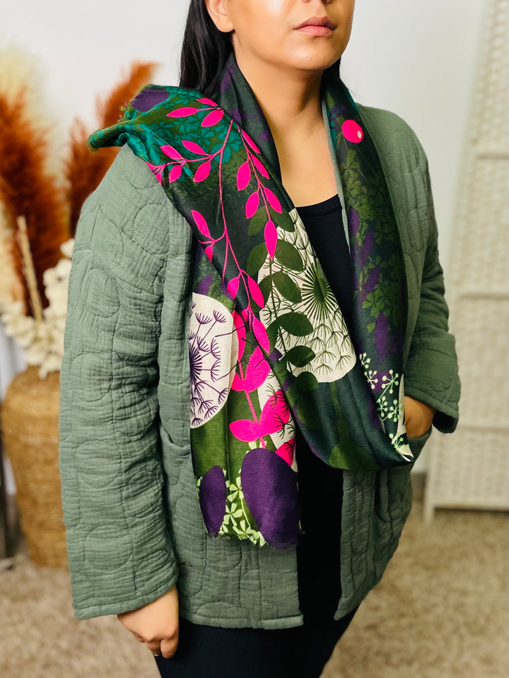 No.58 Floral Print Scarf-Green