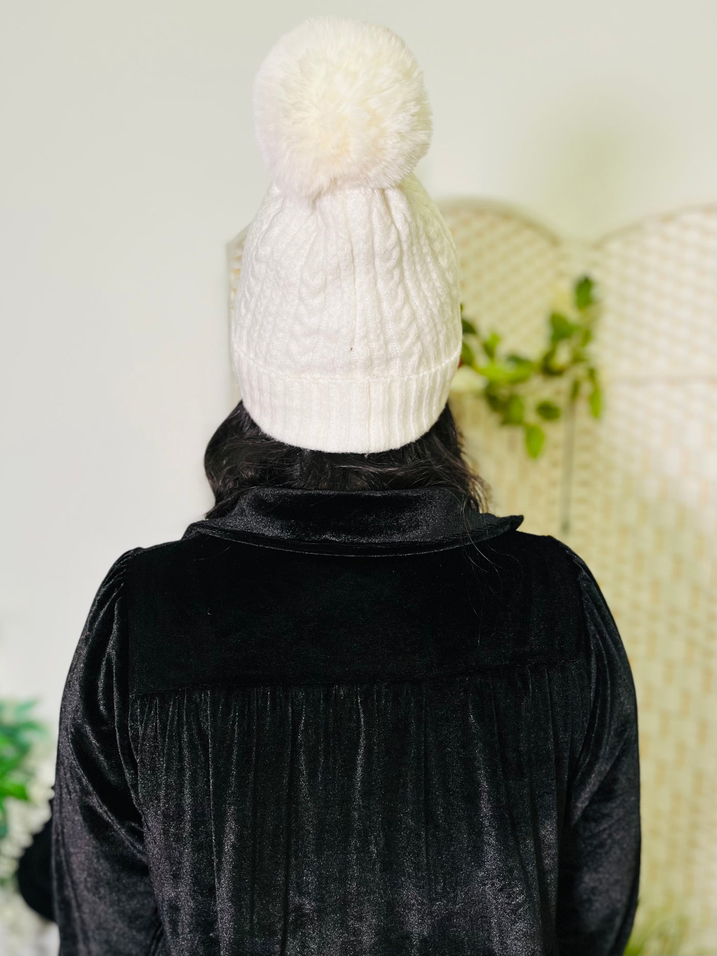 Cream Knit Faux Fur Pom Hat