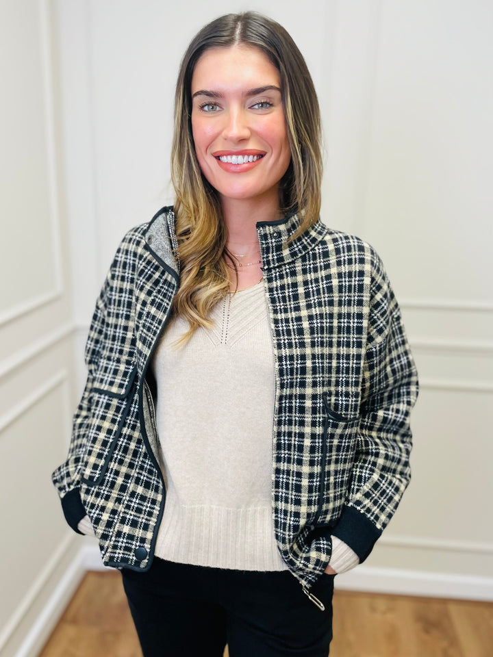 "CELINE" Checked Jacket-Black/White & Tan