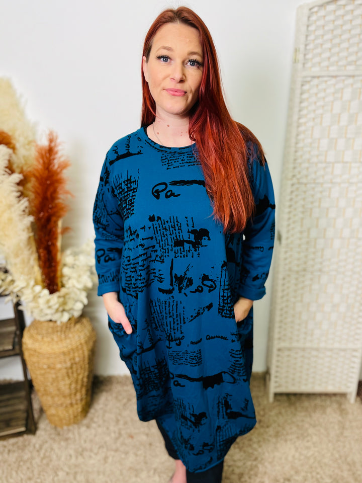 "RUTH" Artistic Print Tunic/Dress-Teal