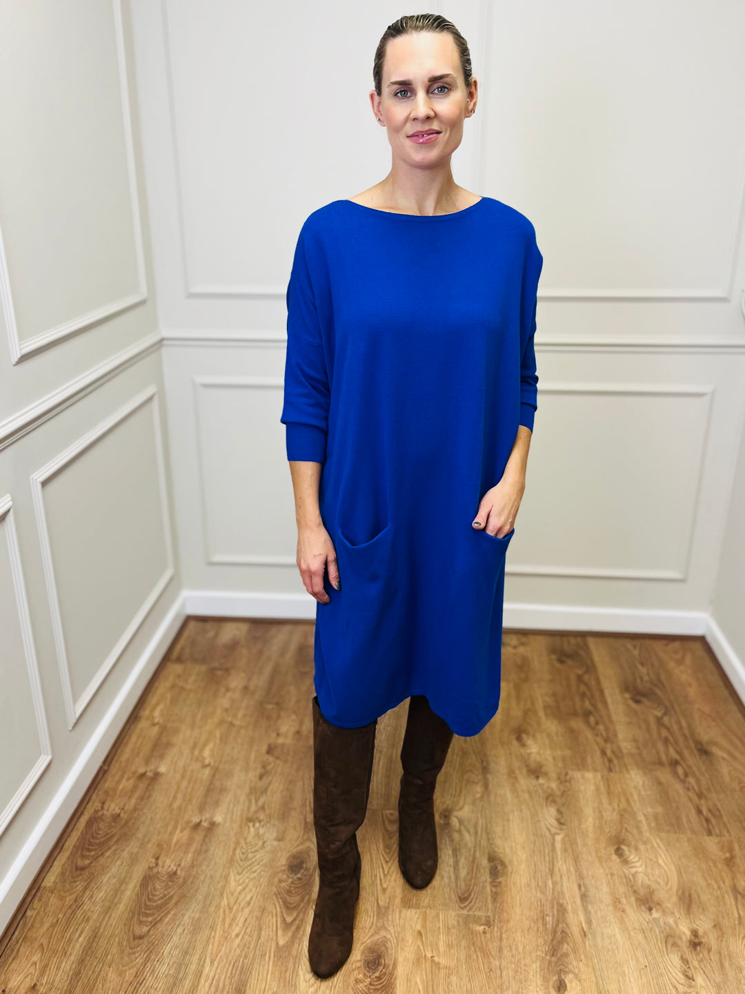 &quot;RUBY&quot; Fine Knit Dress-Blue