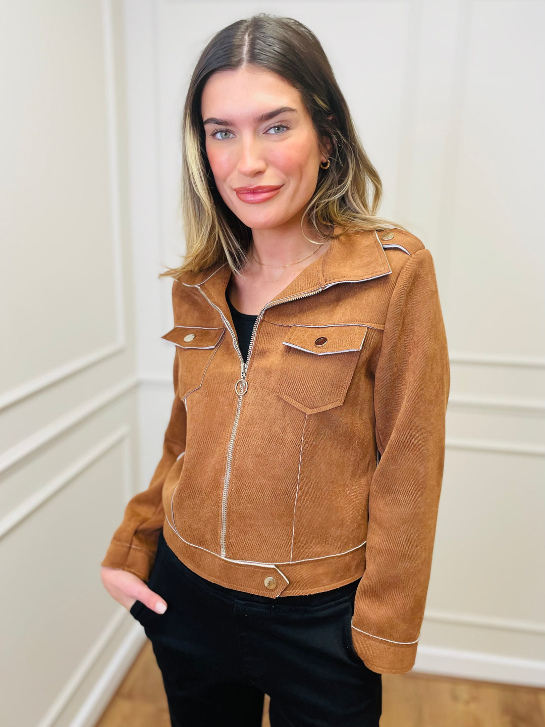 "ESTELLA" Biker Jacket-Tan