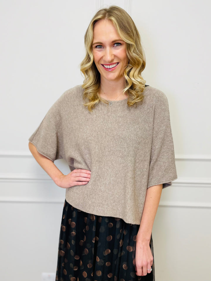 "ALICE” Short Sleeve Fine Knit-Mocha