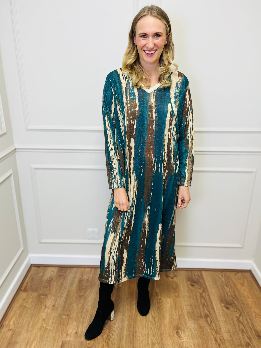 "SANDY" Artistic Print Maxi Dress-Teal