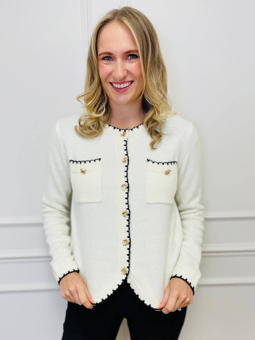 "HELENA" Two Tone Cardigan-Cream & Black