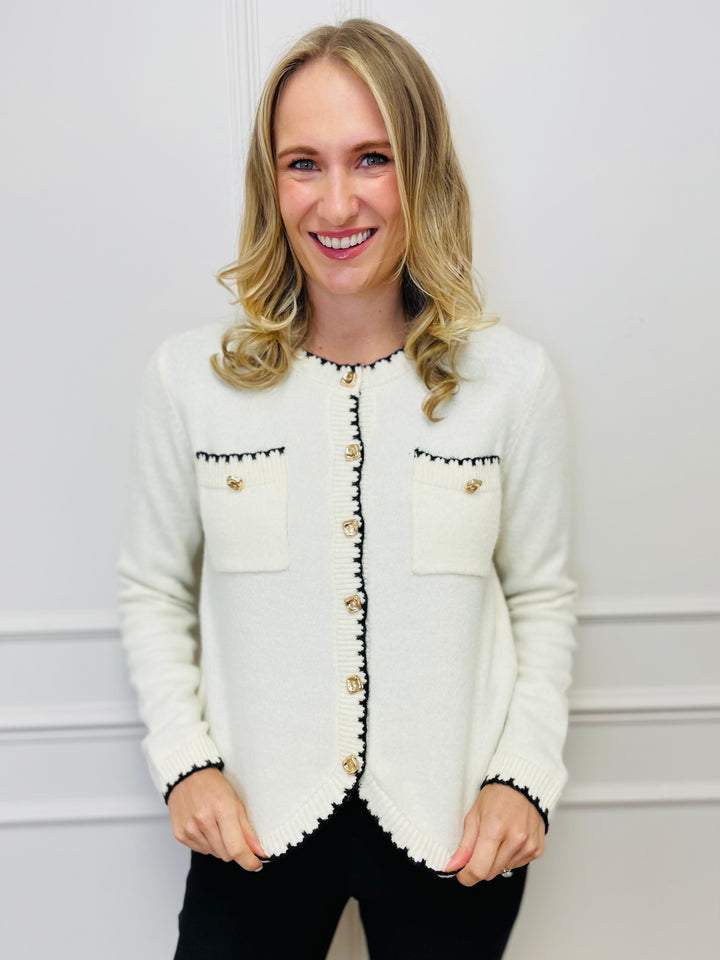 "HELENA" Two Tone Cardigan-Cream & Black